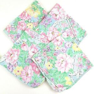 Set of 4 Vintage Bright Floral Birdcage Cloth Napkins 16" x 16" Cottagecore